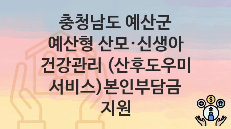 충청남도 예산군
예산형 산모·신생아 건강관리 (산후도우미 서비스)본인부담금 지원